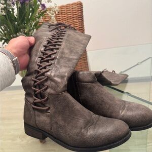 Maurices Gray Lace-Up Mid-Calf Boots